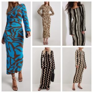 2024 Cross-Border Amazon Independent Station Hot Sale European and American Style Spring and Autumn Slim Fit Sweater Fashion Printed Dress