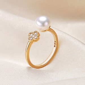 【戒指成品】厂家直销 诸暨四叶草造型7-8mm淡水珍珠戒指