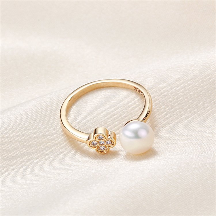 【戒指成品】厂家直销 诸暨四叶草造型7-8mm淡水珍珠戒指 - 图片 3