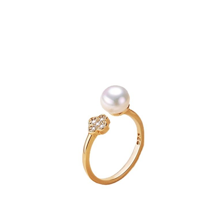 【戒指成品】厂家直销 诸暨四叶草造型7-8mm淡水珍珠戒指 - 图片 5