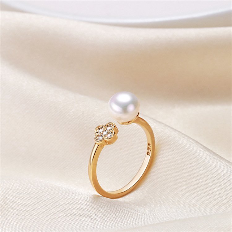 【戒指成品】厂家直销 诸暨四叶草造型7-8mm淡水珍珠戒指 - 图片 2